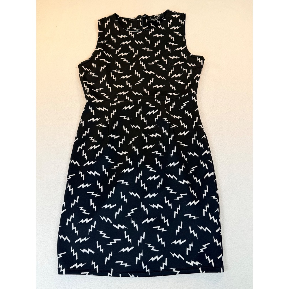 Forever 21 Sheath Dress Women Medium Black Lightning Bolt Print Edgy